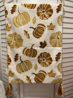 ENVOGUE Beaded “Autumn Pumpkin Table Runner w/Tassels” 16.5x90” Mustard NWOT